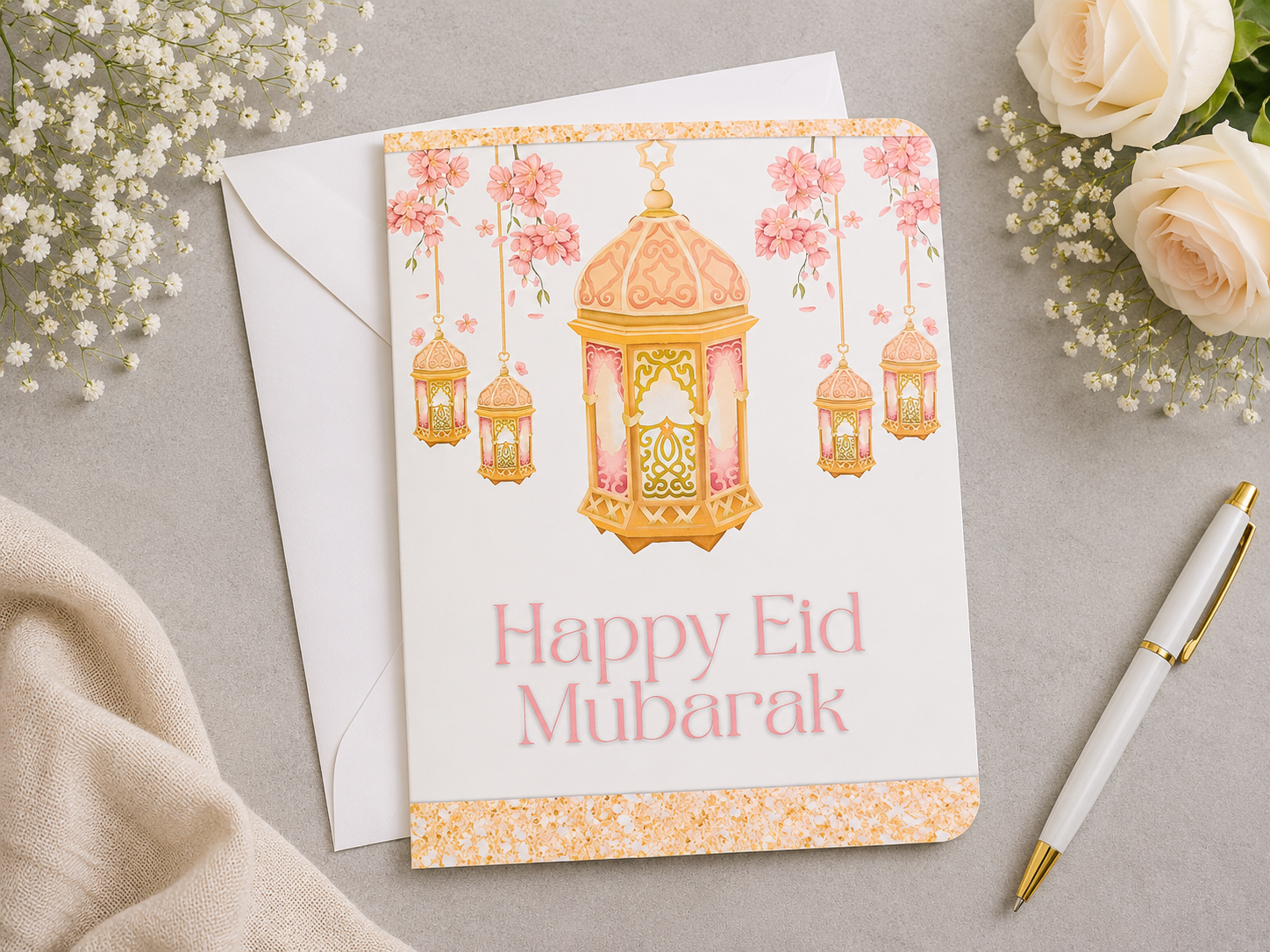 Happy eid mubarak - flower lantern
