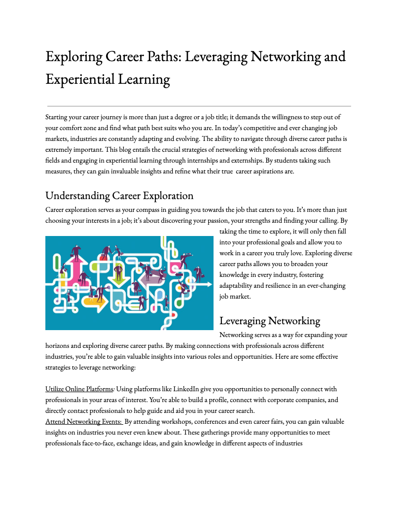 Exploring Career Paths: Leveraging Networks and Experiential Learning
