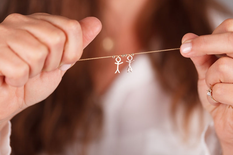 Thumbnail: Dainty 14K Yellow/White gold Boy and Girl Children Pendants necklace is the perfect Mothers gift : a new mom, Grandma.
