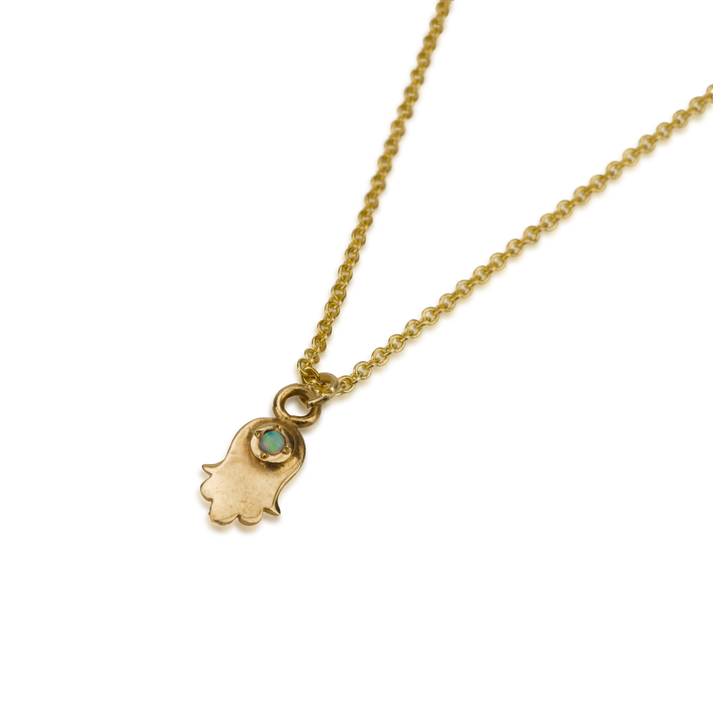 Dainty HAMSA Pendant Necklace with Opal