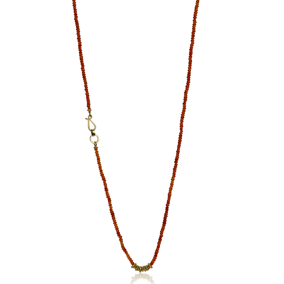 Long Beaded Orange Carnelian and gold Necklace