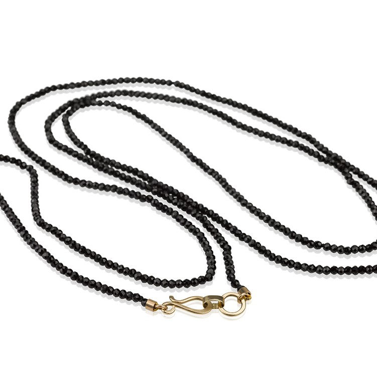Long Beaded Black Spinel and gold Necklace