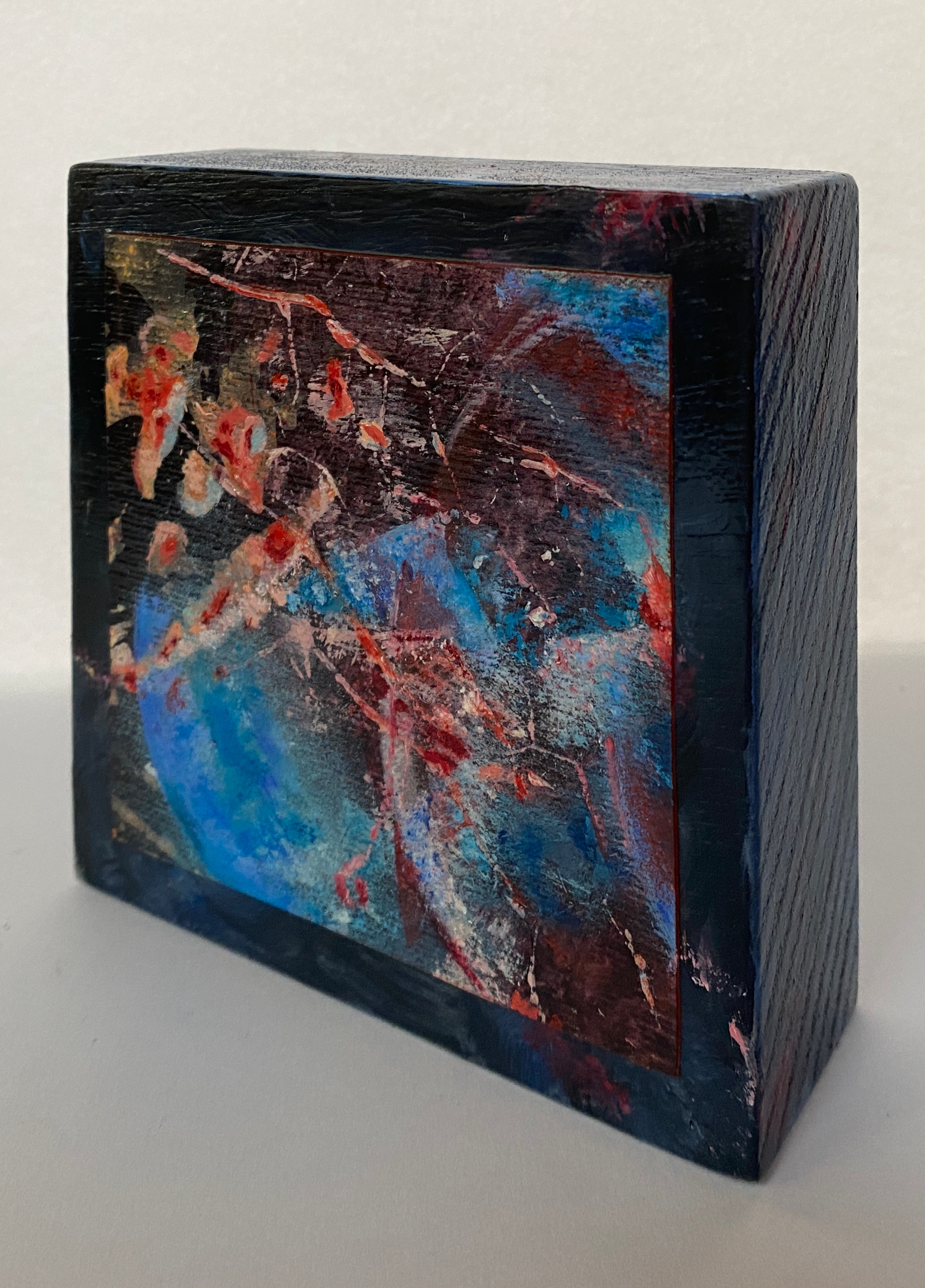 blok blauw vaasje 1 | olie op hout | 12x12x4