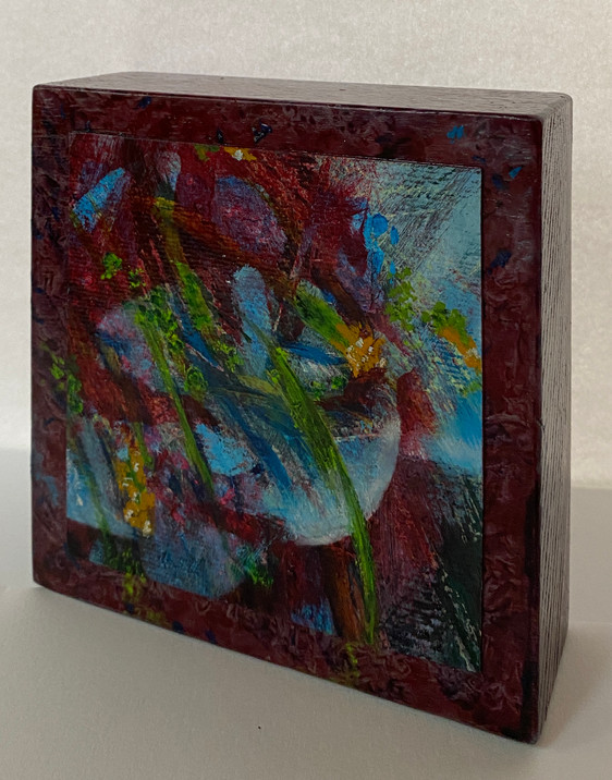 blok blauw vaasje 2 | olie op hout | 12x12x4