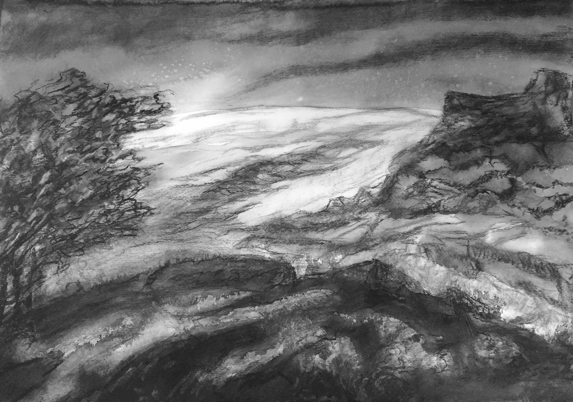 Landschap | gem. techn. op papier | 70x50