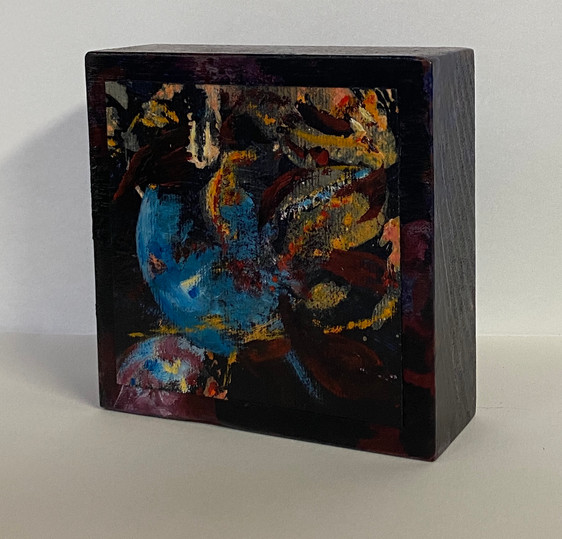 blok blauw vaasje 4 | olie op hout | 12x12x4