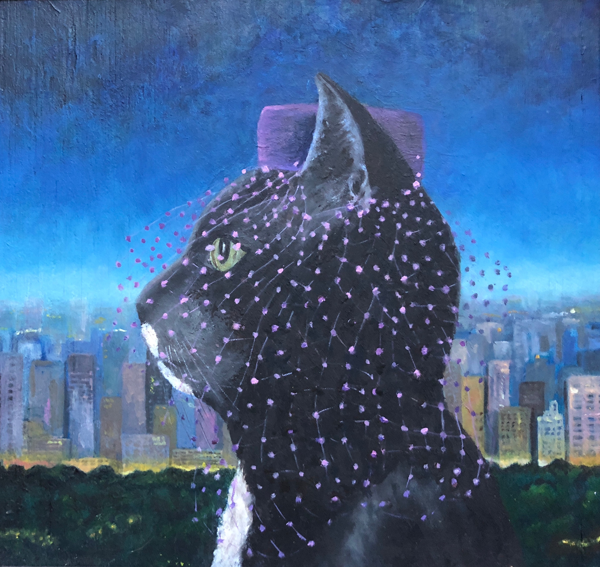 Central Park in the dark | olieverf | verkocht