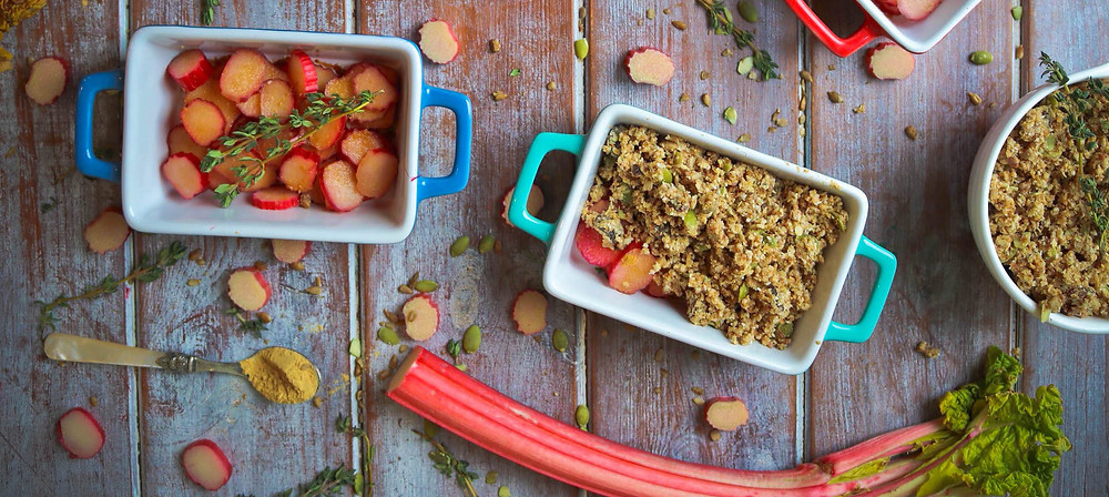 Vegan Recipe Rhubard and Ginger Crumble