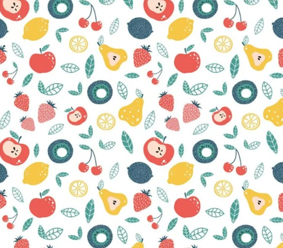 Fruits et feuille Fond blanc  Polaire Minky lisse