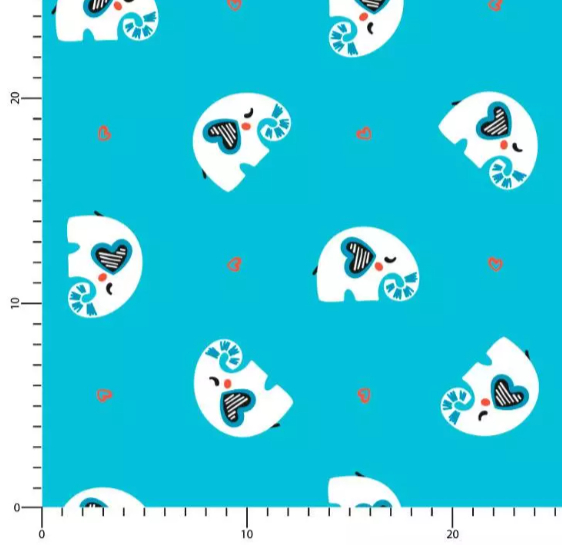 Éléphant blanc et petit cœur rouge Fond bleu  Polaire Minky lisse