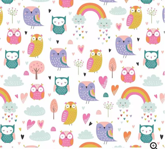 Hiboux Multicolores fond Blanc Polaire Minky