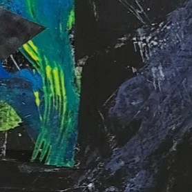 Detail from New Horizons I. A bold abstract painting by Louise Brook.