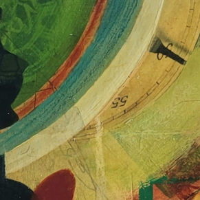 Detail from Chronos I. An exciting, bold, green mixed media abstract inspired by Time. 