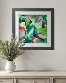 From Marks to Meaning I... an original abstract by Louise Brook, exploring symbols. Presented in a hallway view.