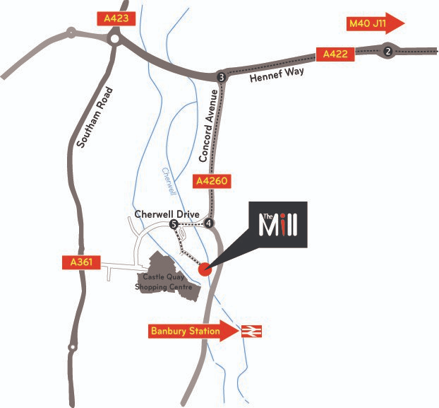 Location map for The Mill Arts Centre in Banbury