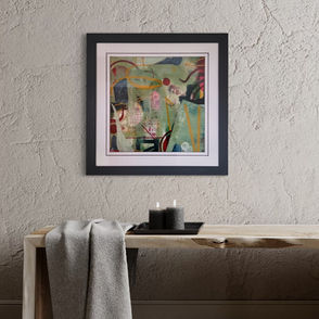 Bridges II, a bold green abstract inspired by the Evolution of Human intelligence. Presented in a spa type view.