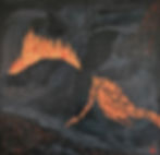 Playing with Fire III, a dramatic volcanic inspired semi abstract by Louise Brook.