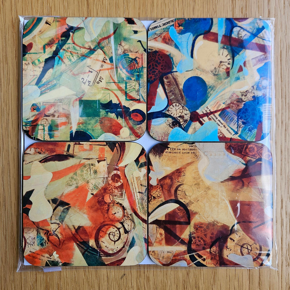 Thumbnail: Set of 4 abstract coasters from the Chronos collections. Shown wrapped in a presentation gift set
