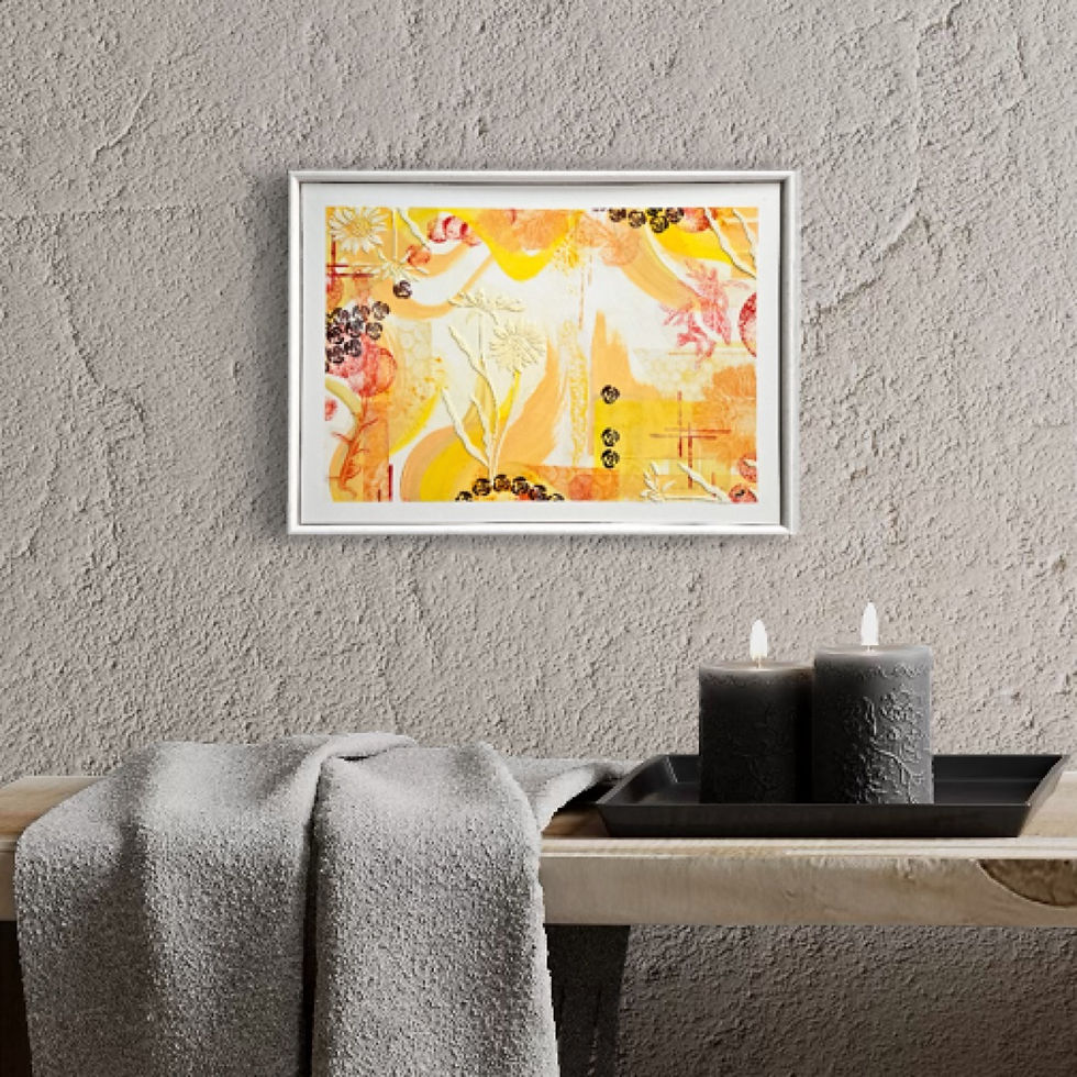 Thumbnail: Summer, part of the Seasons Collection, presented in a deep floating frame in a spa setting