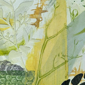 Detail of Spring from the Seasons Collection by Louise Brook. A fresh green nature inspired mixed media abstract.