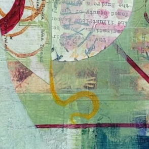 Detail from Bridges II, a bold green abstract inspired by the Evolution of Human intelligence. Presented in a hallway view.