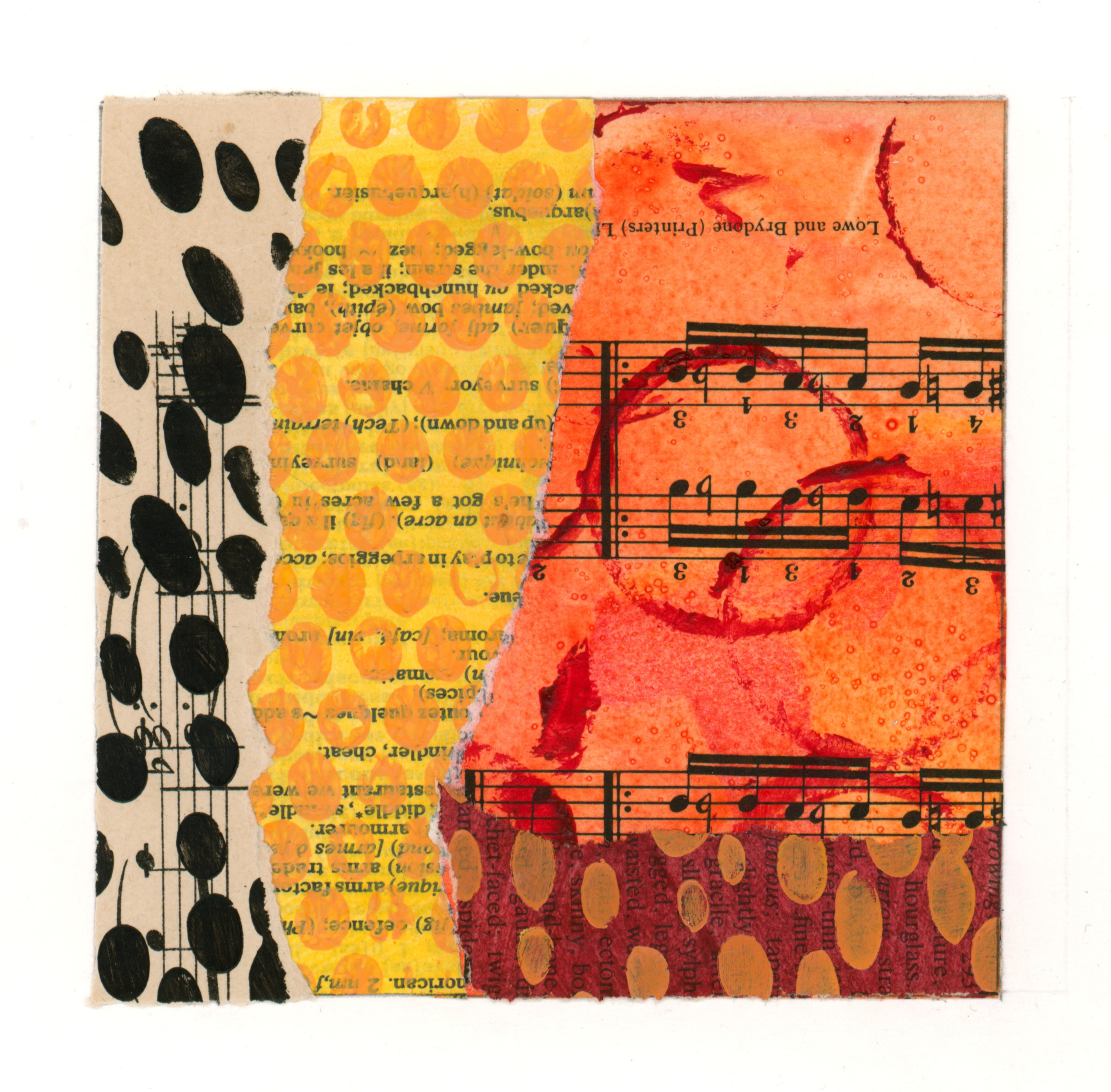 Midsummer Melody I. A mixed media abstract mini in a warm colour palette. By Louise Brook.