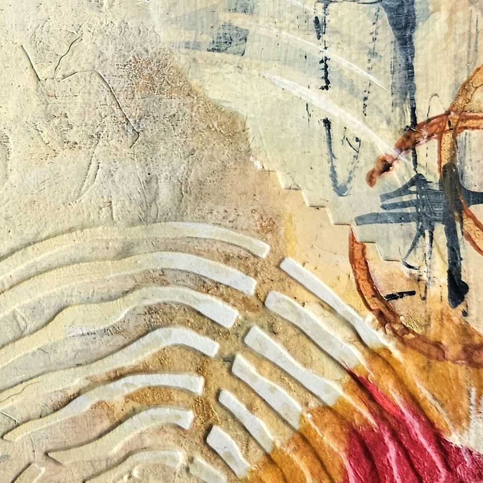 Thumbnail: Close up detail from HOPE, part of the Gentle Reminders Collection by Louise Brook. A botanical mixed media abstract.