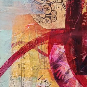 Detail from Bridges IV, a bold orange abstract inspired by the Evolution of Human intelligence.