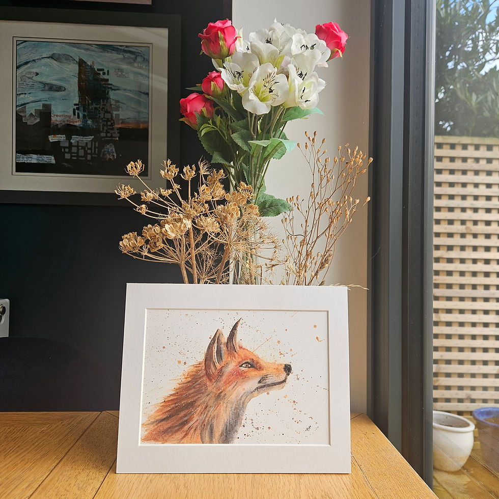 Thumbnail: Mounted A5 print of a wild fox, in profile, painted in watercolour