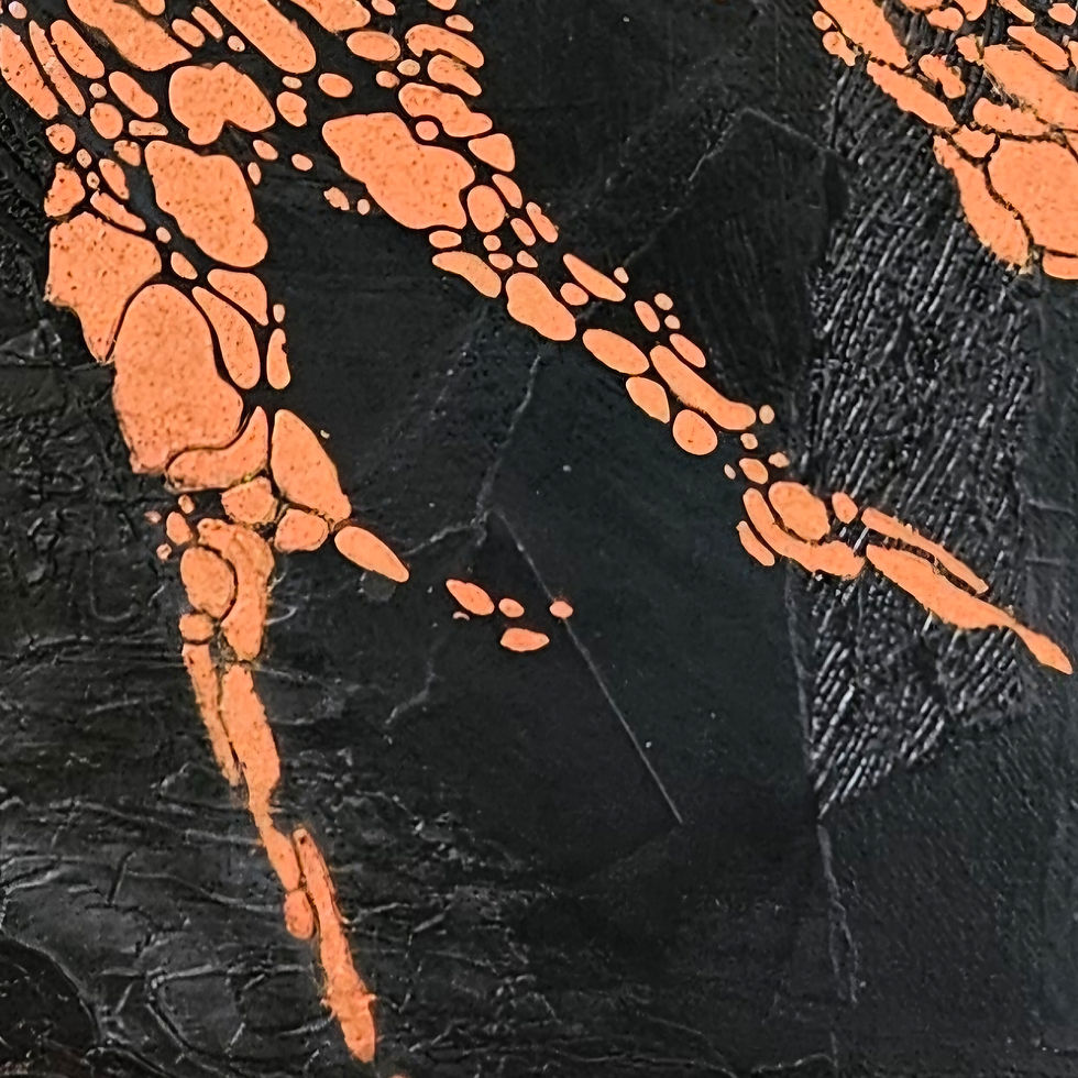 Thumbnail: Detail from Playing with Fire II, a volcanic inspired semi abstract by Louise Brook.