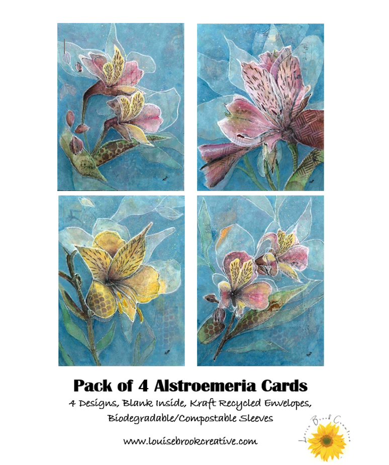 The Alstroemeria Greetings Card Collection by Louise Brook.
