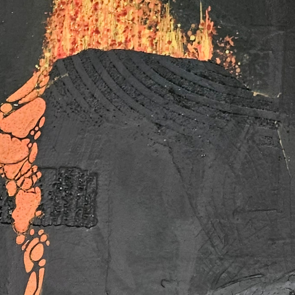 Thumbnail: Detail from Playing with Fire II, a volcanic inspired semi abstract by Louise Brook.