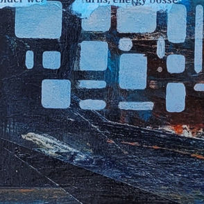 Detail from High Rise Living. A bold, blue abstract inspired by urban living and the cost of living crisis.
