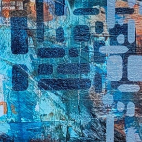 Detail from High Rise Living. A bold, blue abstract inspired by urban living and the cost of living crisis.
