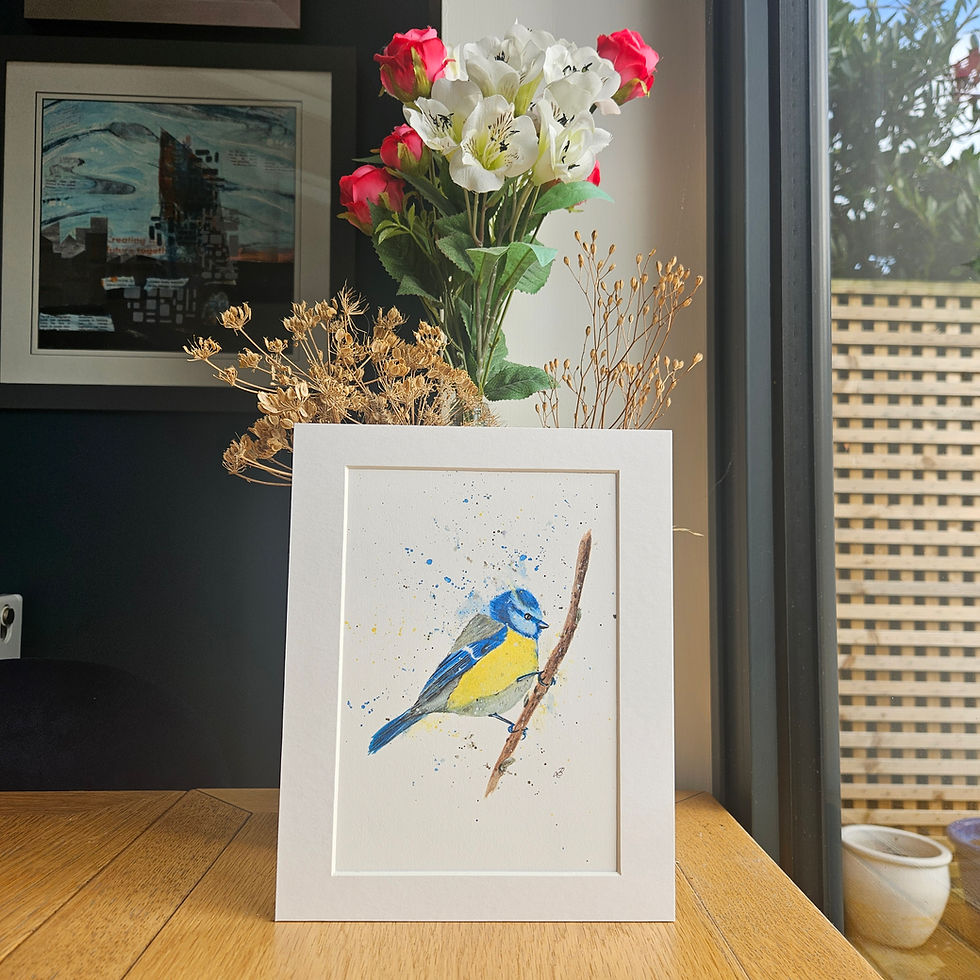 Thumbnail: Mounted A5 Blue Tit Print in watercolour