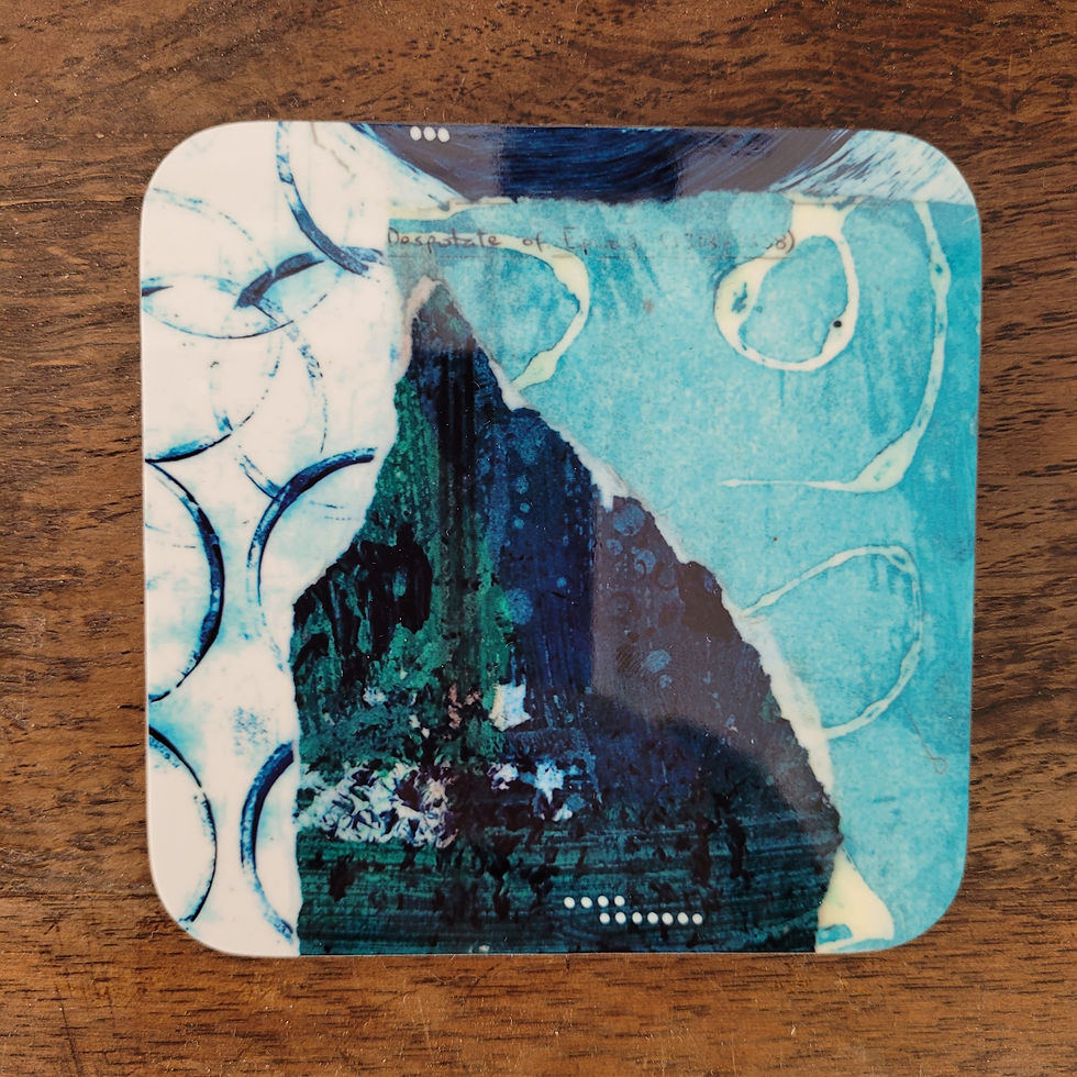 Thumbnail: Close up of a blue abstract coaster. Azure 3 design.
