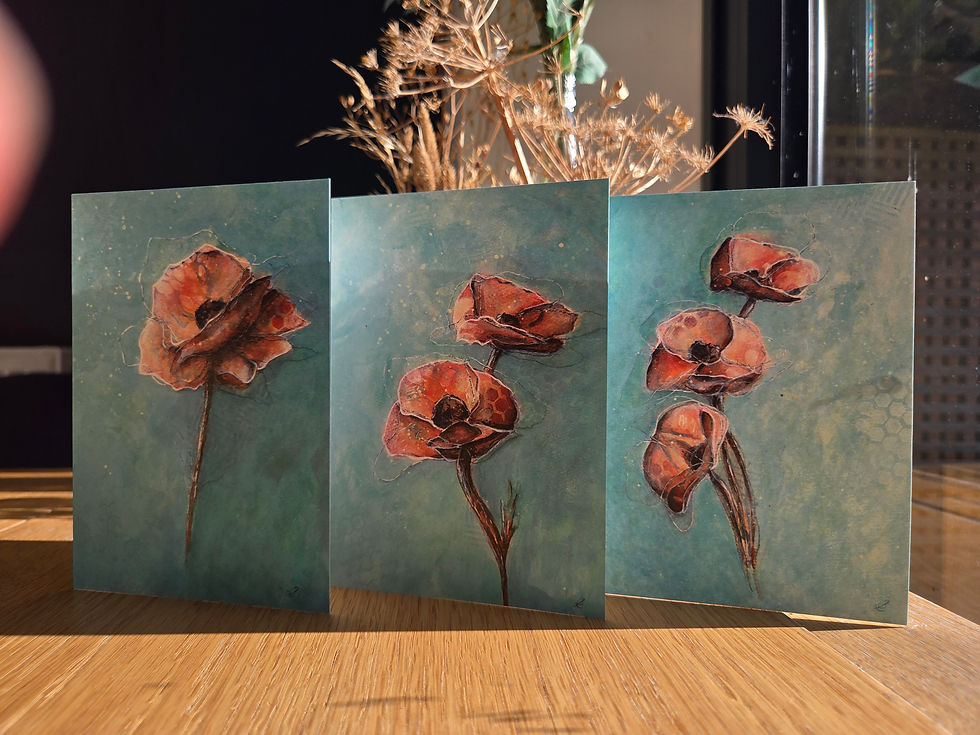 Image showing 3 different designs of Poppy Cards, by Louise Brook