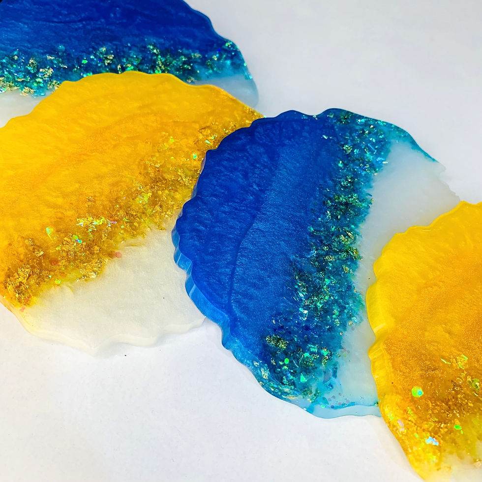 Thumbnail: Blue and yellow resin agate table coasters