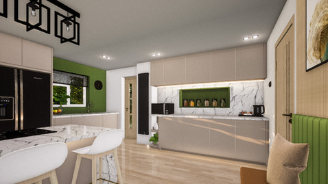 A modern kitchen design with taupe cabinets