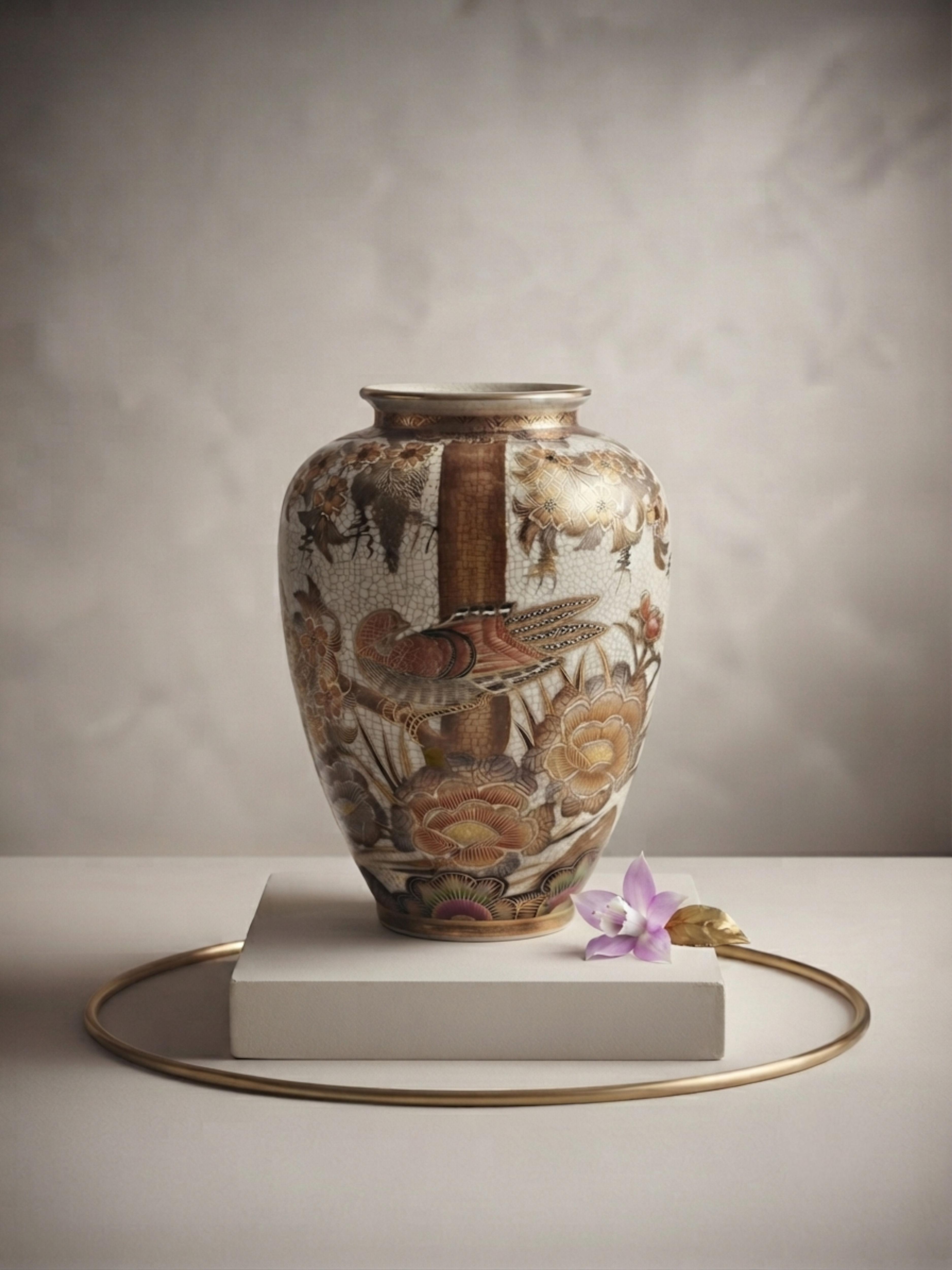 Gilded Flora Vintage Satsuma Style Ceramic Bird Vase