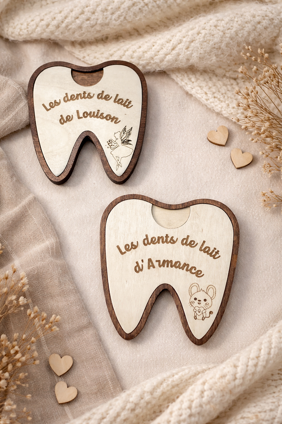 Boîte à dents de lait personnalisée en bois gravé avec prénom