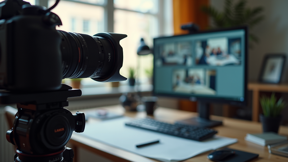 Eye-level view of a camera filming a storyboard on a desk