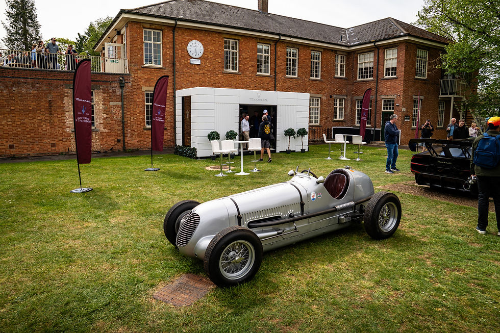 Premium event lounge hire unit branded for Maserati at Bicester Heritage Scramble April 2026