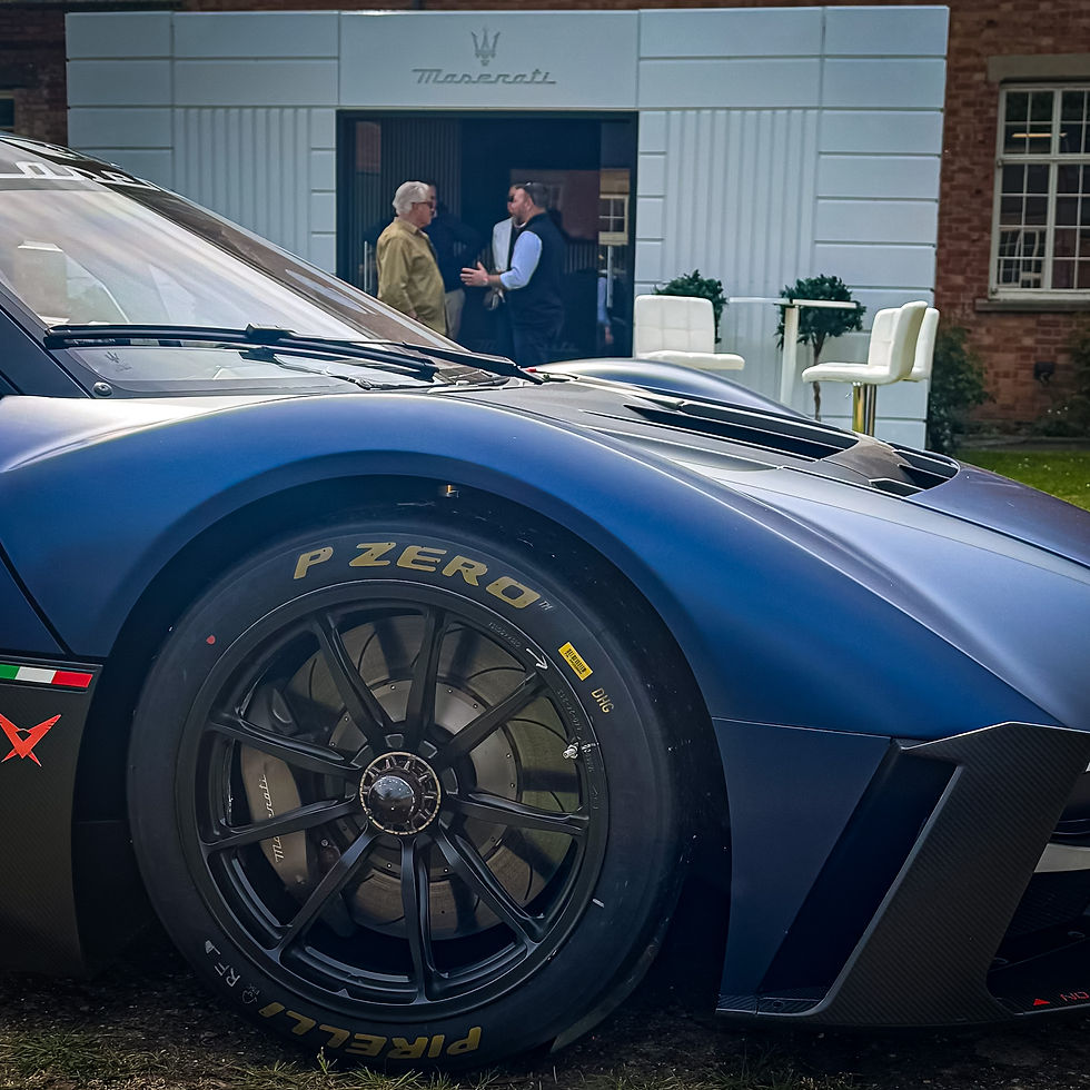 Premium event lounge hire unit branded for Maserati at Bicester Heritage Scramble April 2026