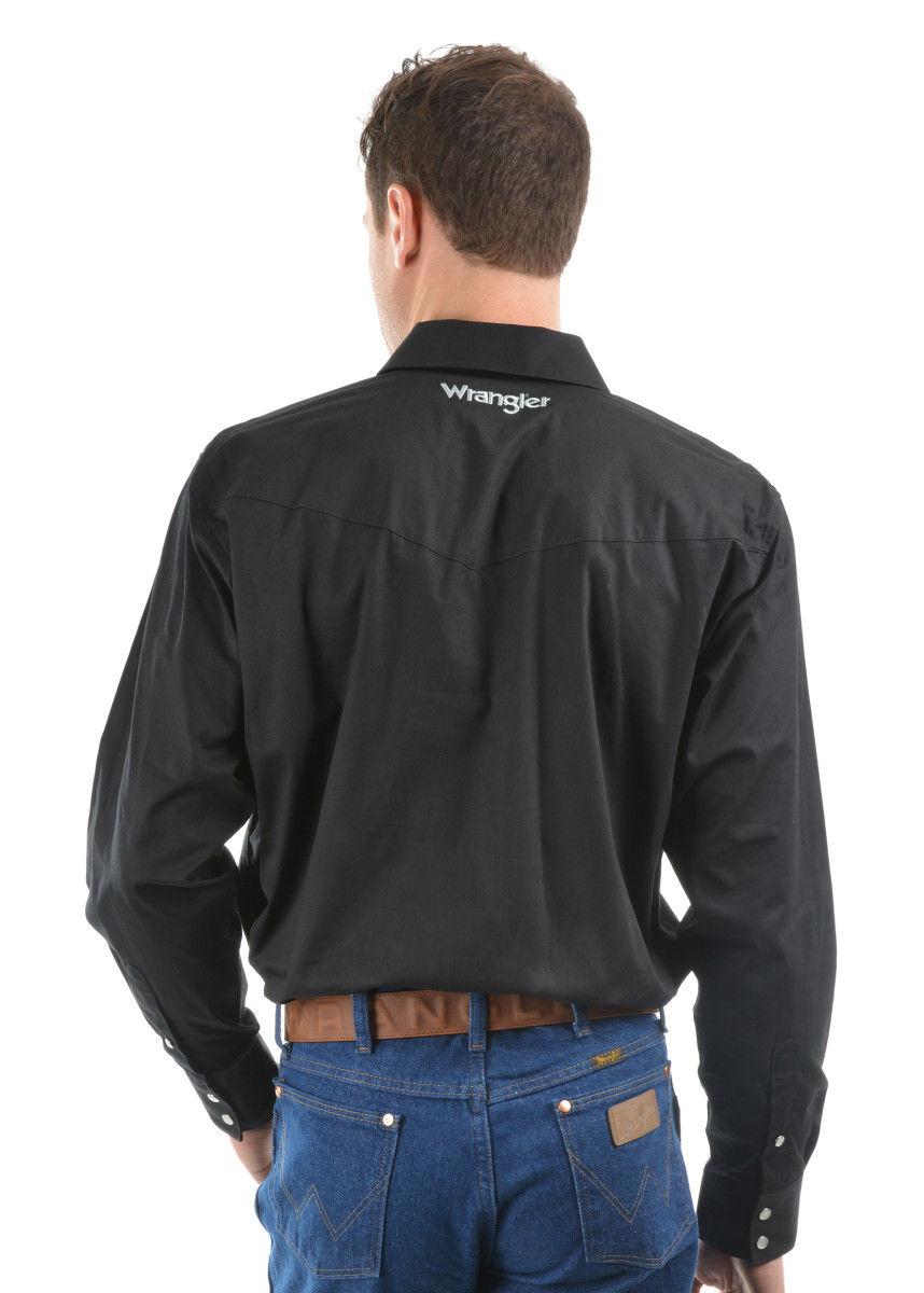 Thumbnail: Men's Wrangler Logo Rodeo LS Drill Shirt - Black