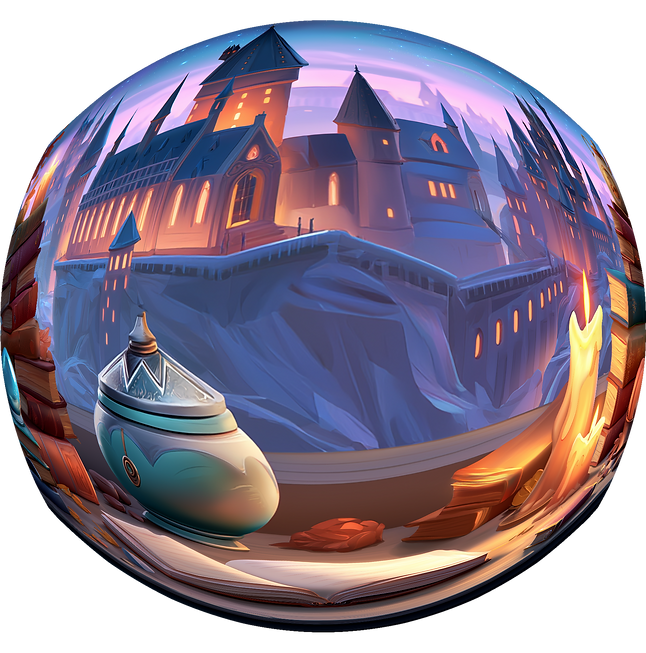 Magical castle on a cliff with glowing lights, fantasy world from a children’s book about confidence, imagination