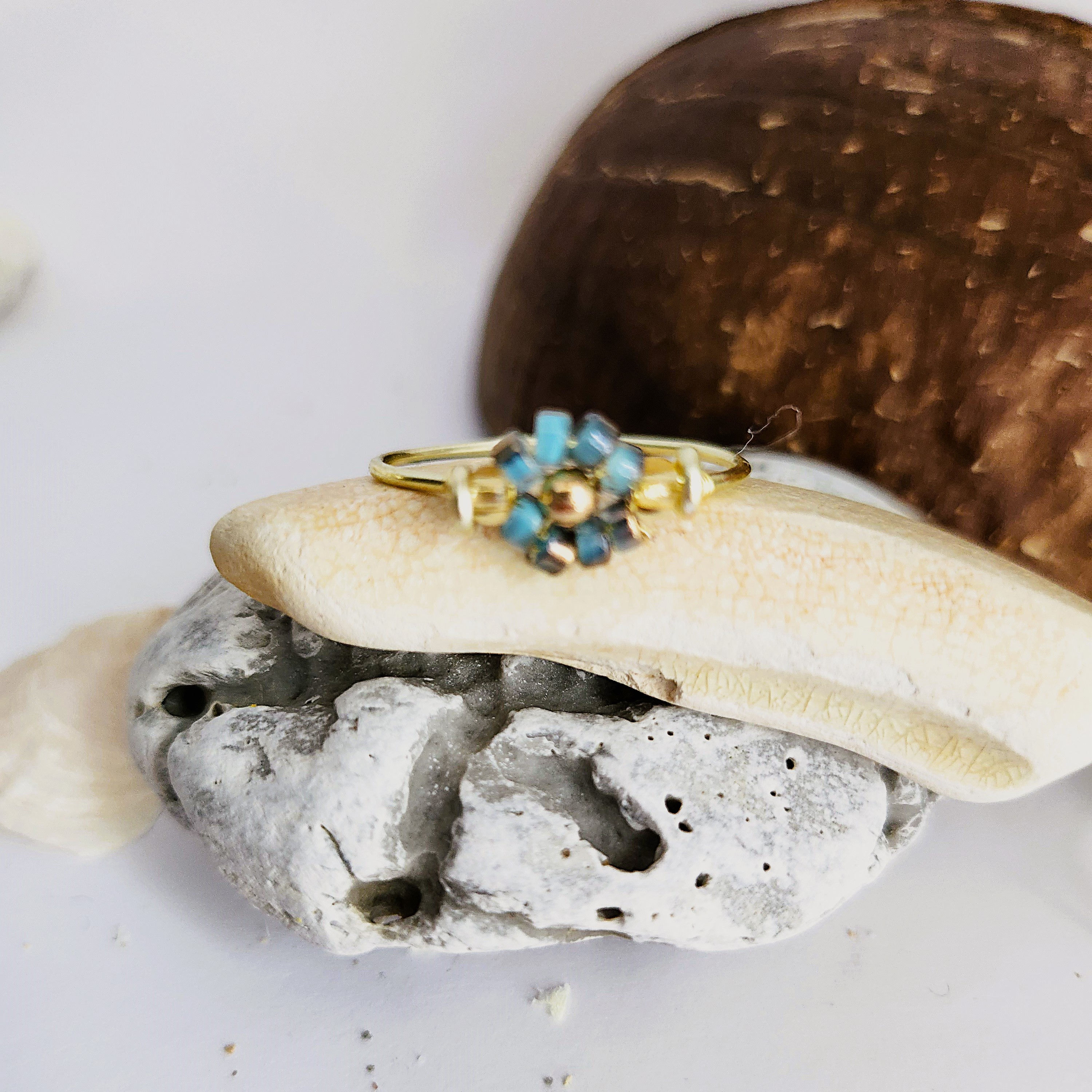 Blue Daisy Gold Ring