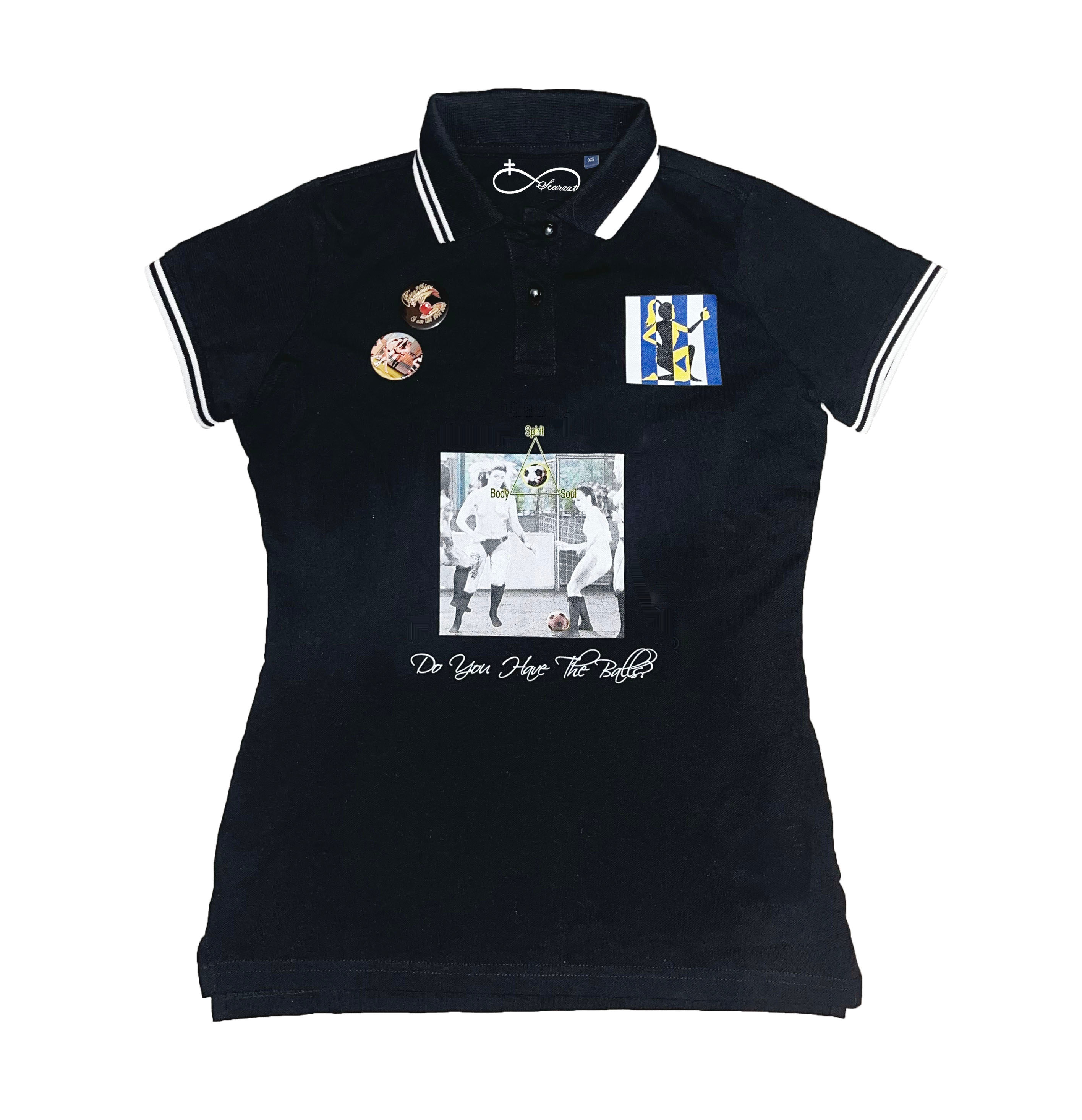 "Do you have the balls?" black polo shirt