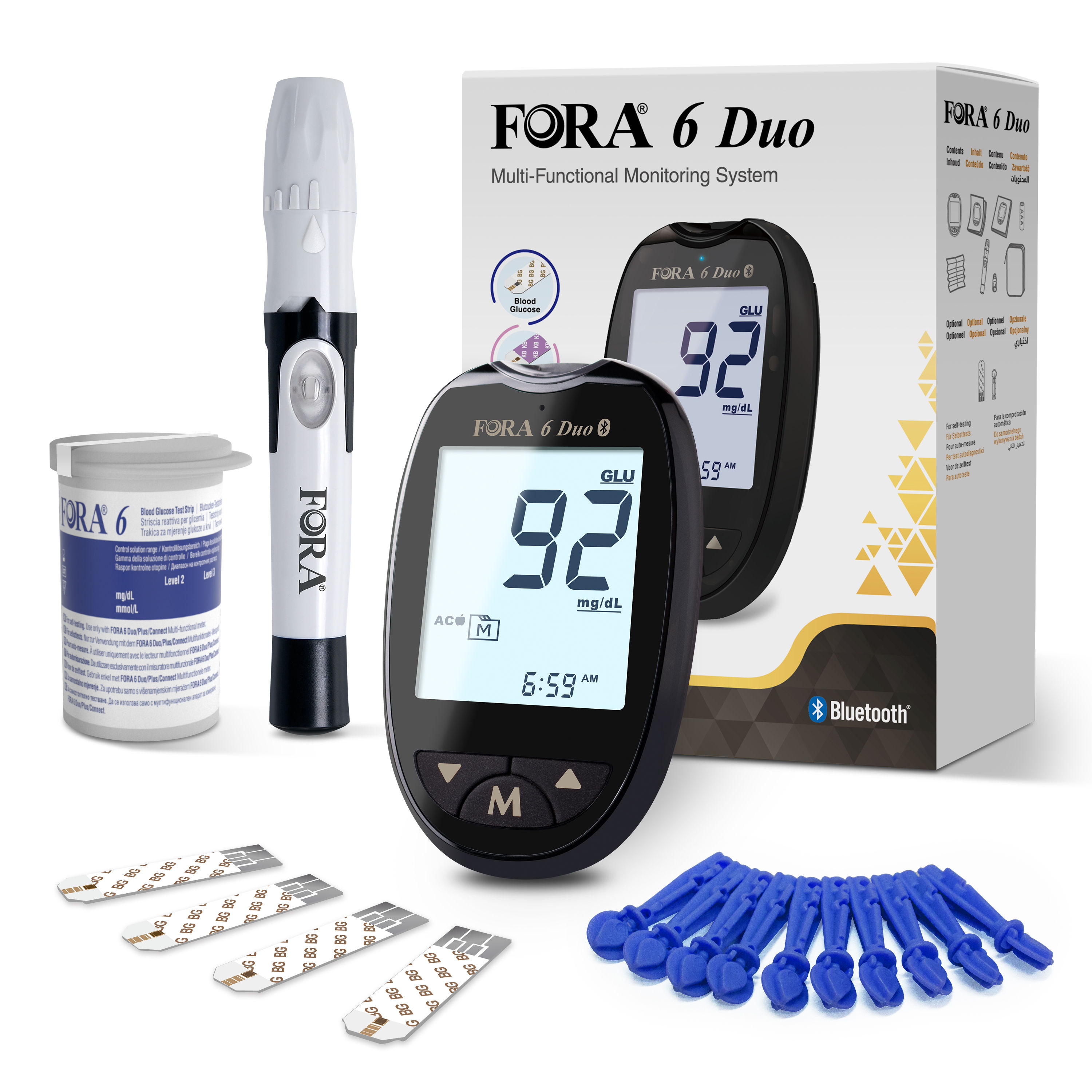 FORA 6 Duo Blutzuckermessgerät + Teststreifen (50 Stk.) Set
