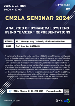 [2024.05.23 CM2LA SEMINAR] Analysis of dynamical systems using “easier” representations